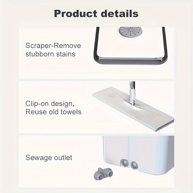 1Set Mop and Bucket Set with Microfiber Mop Head, Fabric Pads, Durable Metal Plastic