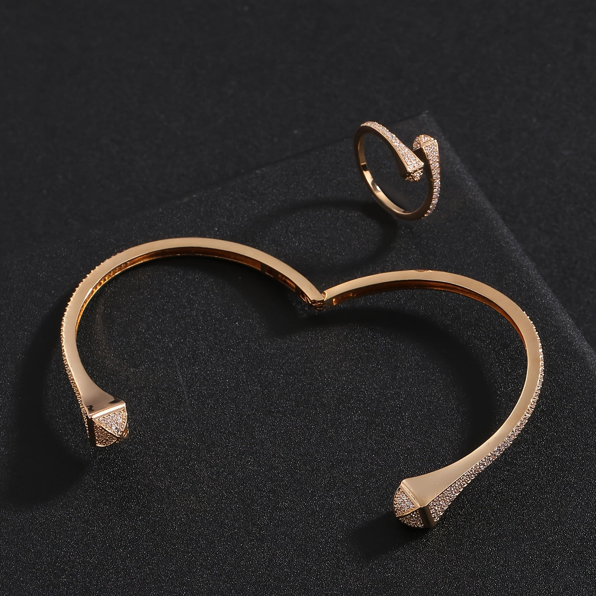 Women’s Copper Zirconium Bracelet and Ring Set for Parties Weddings or Daily Wear
