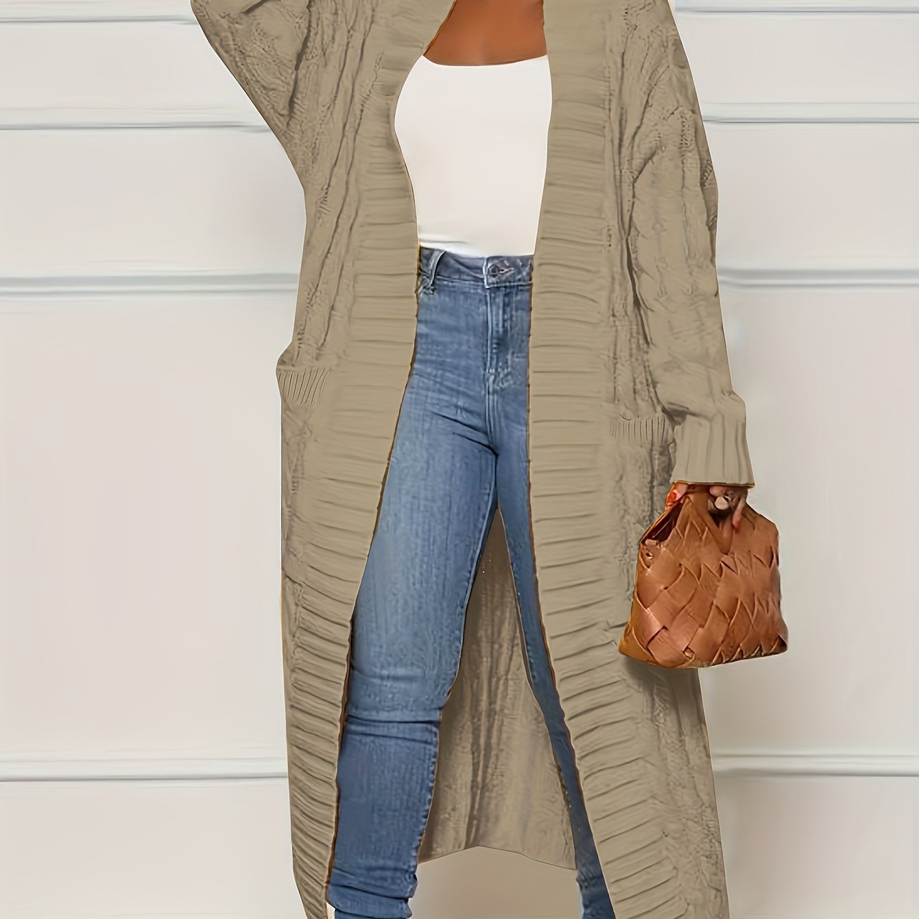 Женский оверсайз вязаный кардиган-пальто с длинным рукавом для осени и зимы, полиэстеровый свитер