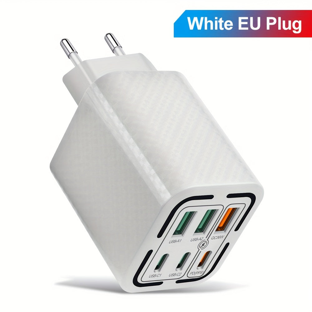 50W 6-Port USB C Charger Fast Charging Multi-Device Power Adapter for iPhone and Samsung