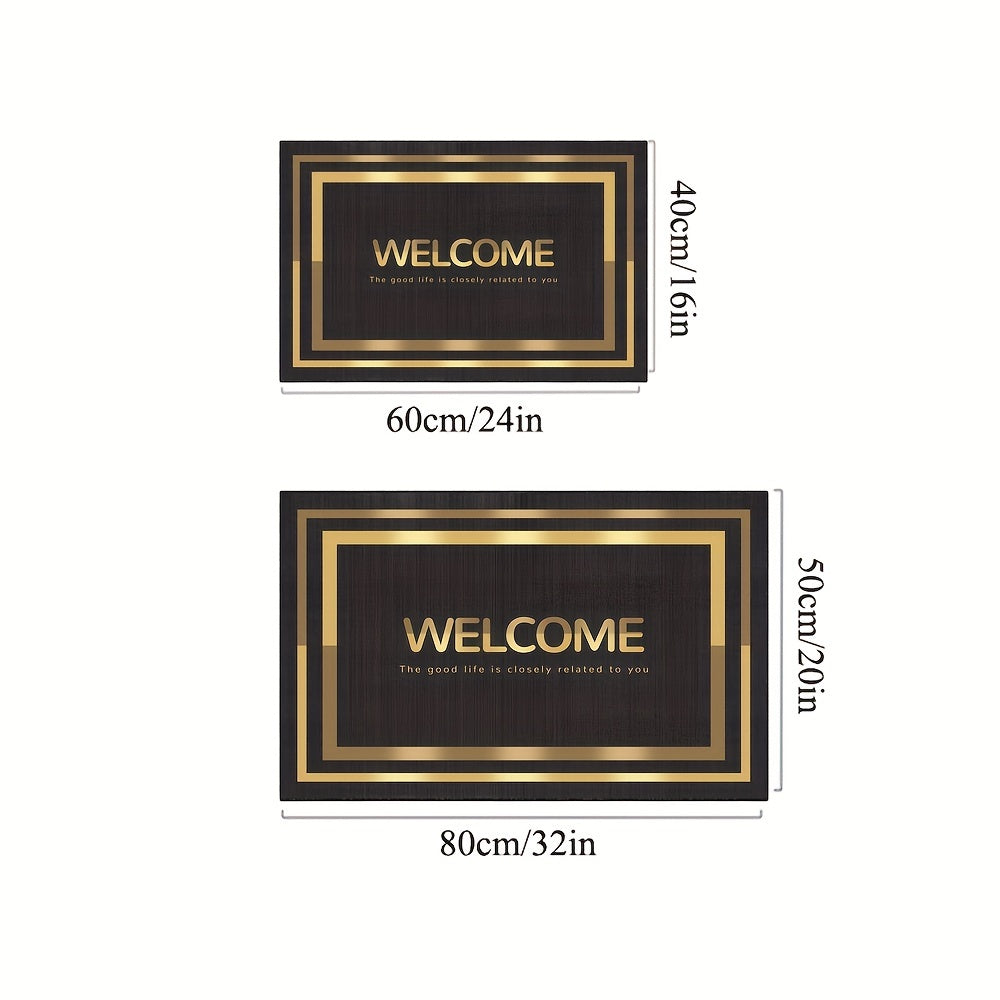 Black and Gold Welcome Door Mat Non-Slip Machine Washable Polyester