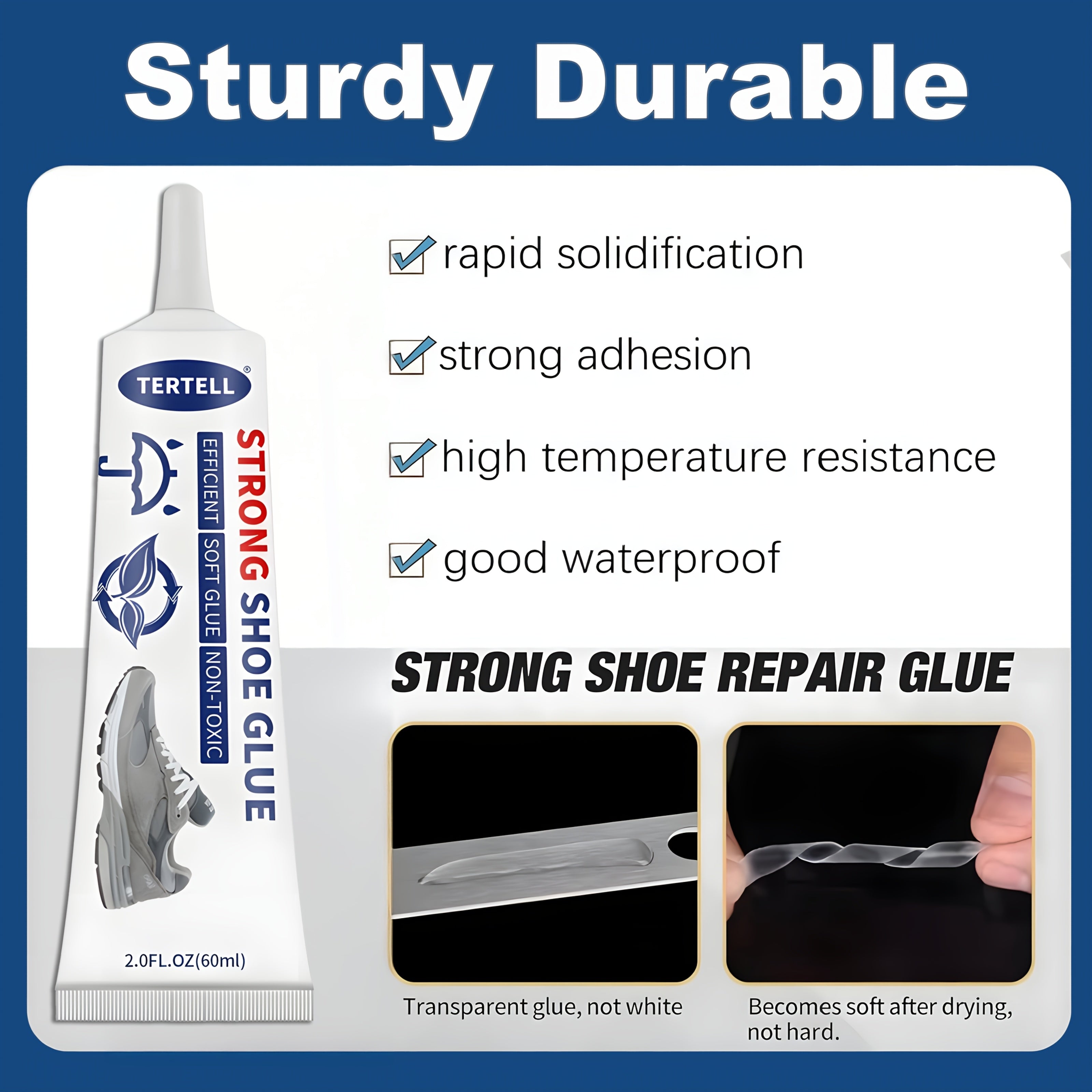 Strong Shoe Repair Glue for Sneakers Faux Leather Resin Crafts 2oz Flexible Bonding