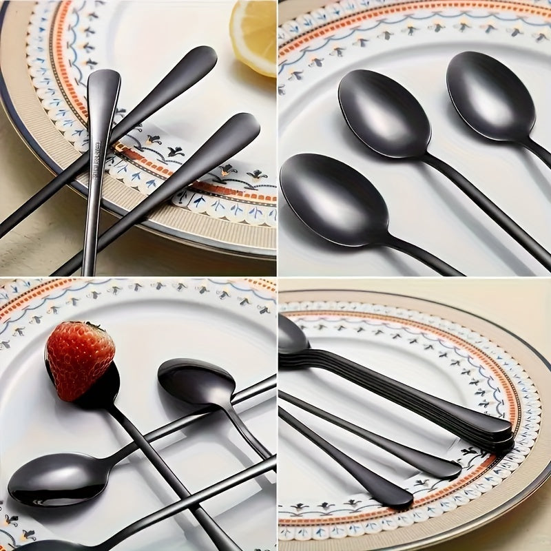Black Stainless Steel Spoon Set for Coffee Iced Tea and Ice Cream 2 4 6 Pieces