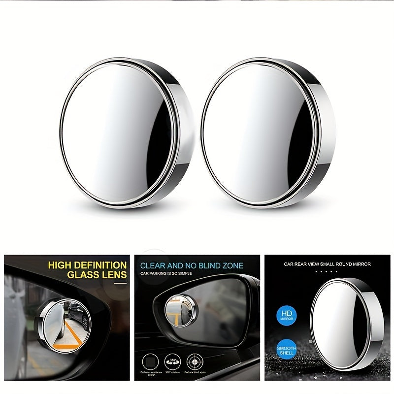 Car Auxiliary Rearview Mirror 2pcs Small Round Blind Spot 360° Reversing