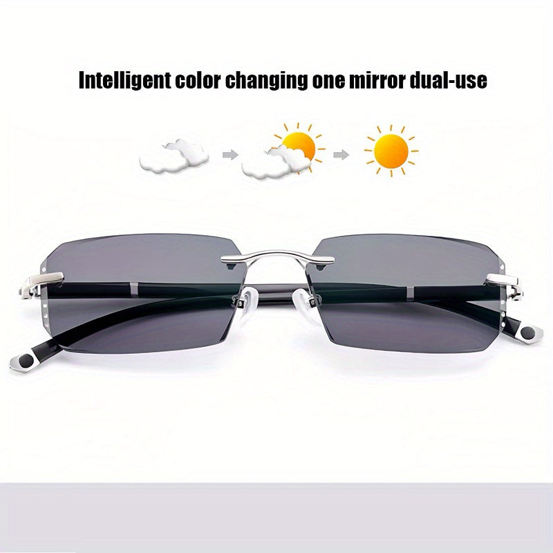 Unisex Rimless Glasses with Anti-Blue Light Clear Lenses for Business