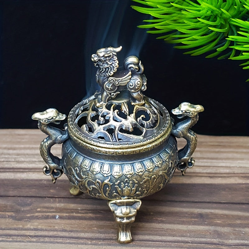 Metal Incense Burner with Lid and Three Legs for Home Decor and Holidays