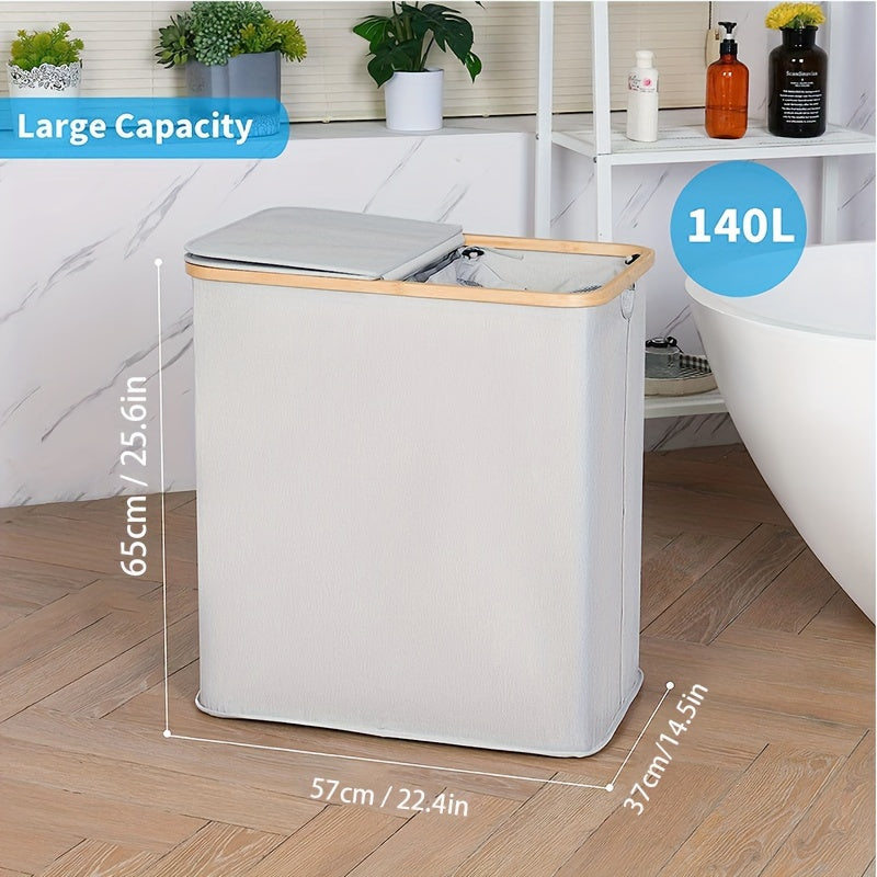 Gran cesta de ropa de doble capa con tapa y bolsillos lavables removibles para dormitorio, baño, residencia universitaria