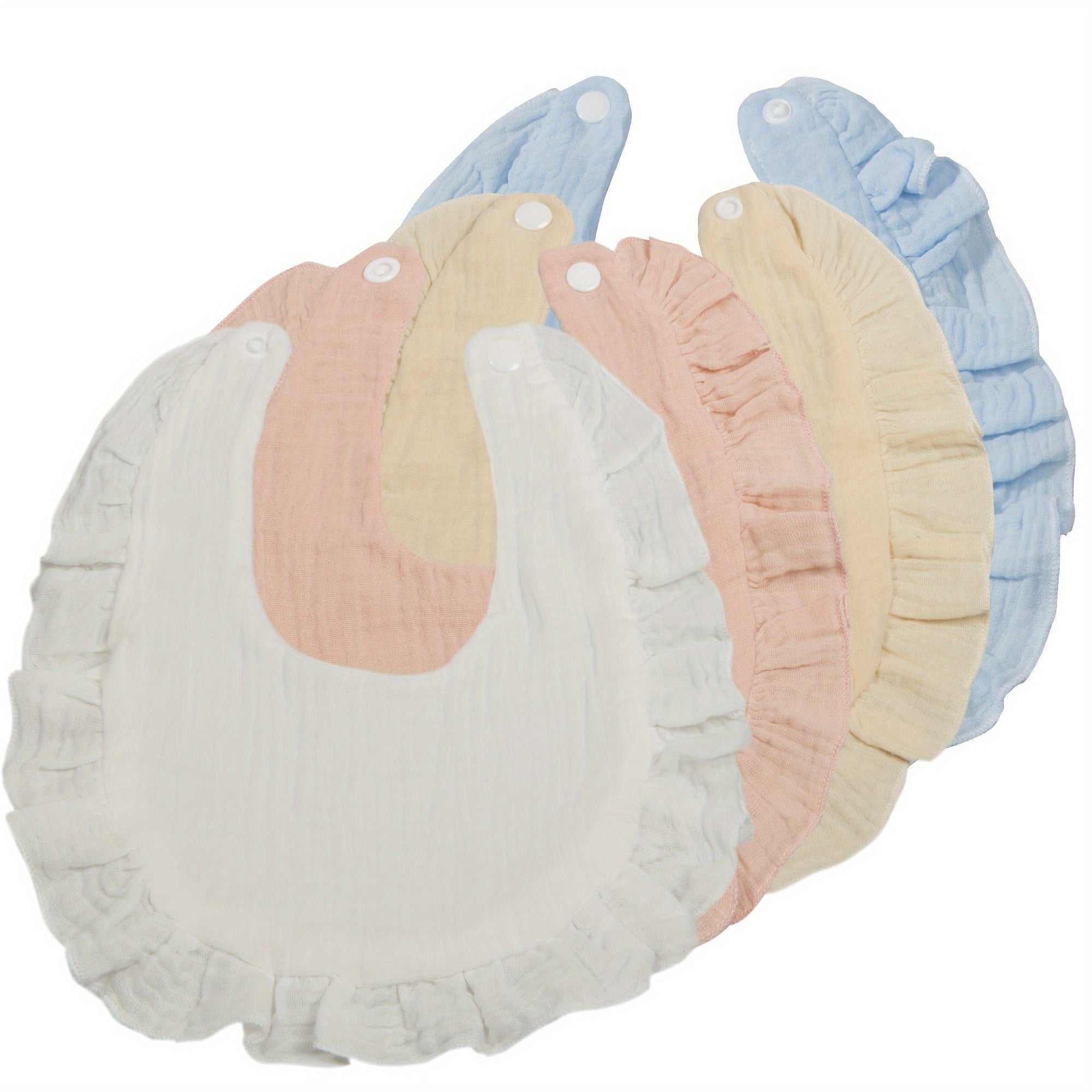 Set of 4 Soft Cotton Baby Bibs with Wrinkled Gauze Texture and Water Absorption