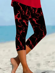 Women's High-Waisted Leggings with Abstract Red Black Print Stretchy Comfortable
