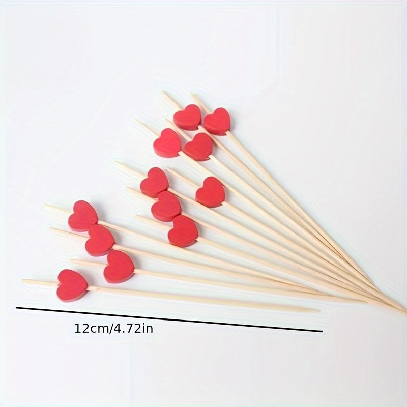 100 коктейльных шпажек в виде красного сердца из бамбука, идеально подходящих для свадеб, дней рождения, Рождества, Дня благодарения и новогодних вечеринок.