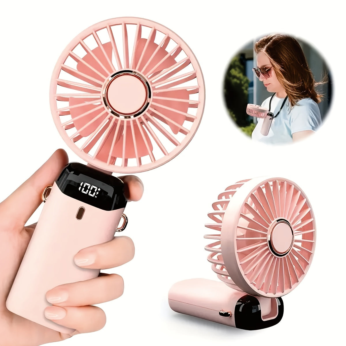 Portable USB Desk Fan with Digital Display 5-Speed Adjustable Mini Air Conditioner Rechargeable Lithium Battery