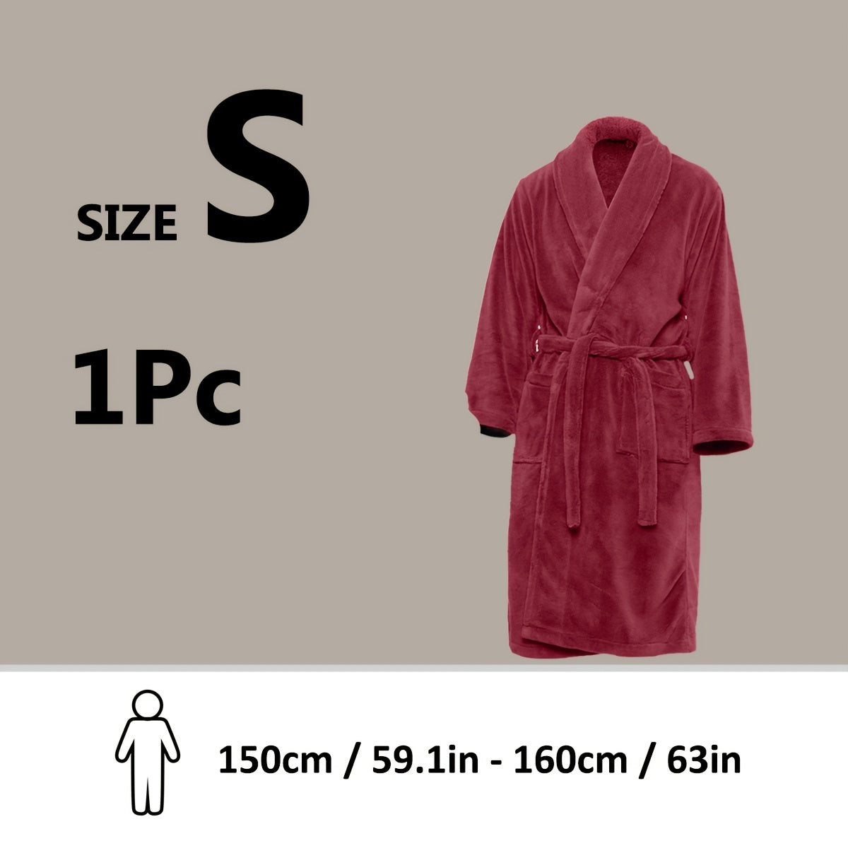 Unisex Fleece Bathrobe with Shawl Collar Soft Machine Washable
