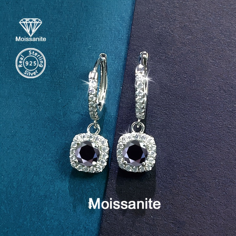 Sterling Silver Earrings with 1 Carat Black Moissanite for Women Elegant Jewelry