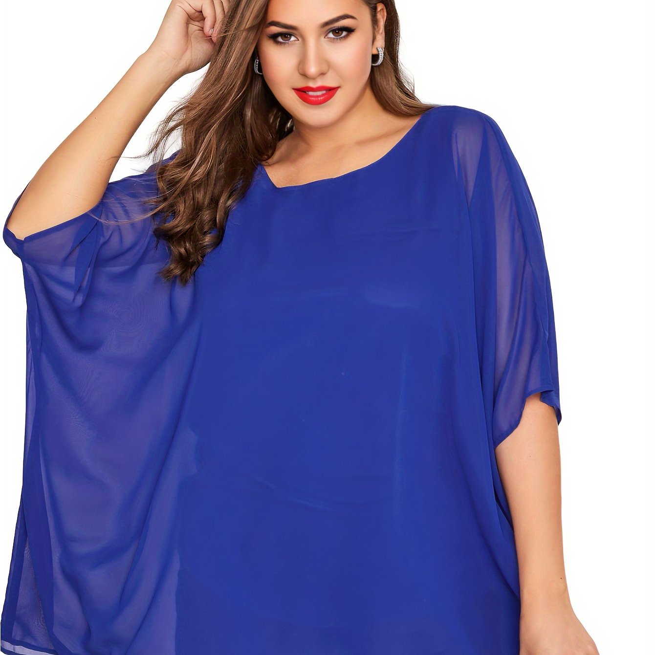 Plus Size Women's Batwing Sleeve Casual Crew Neck Solid Top