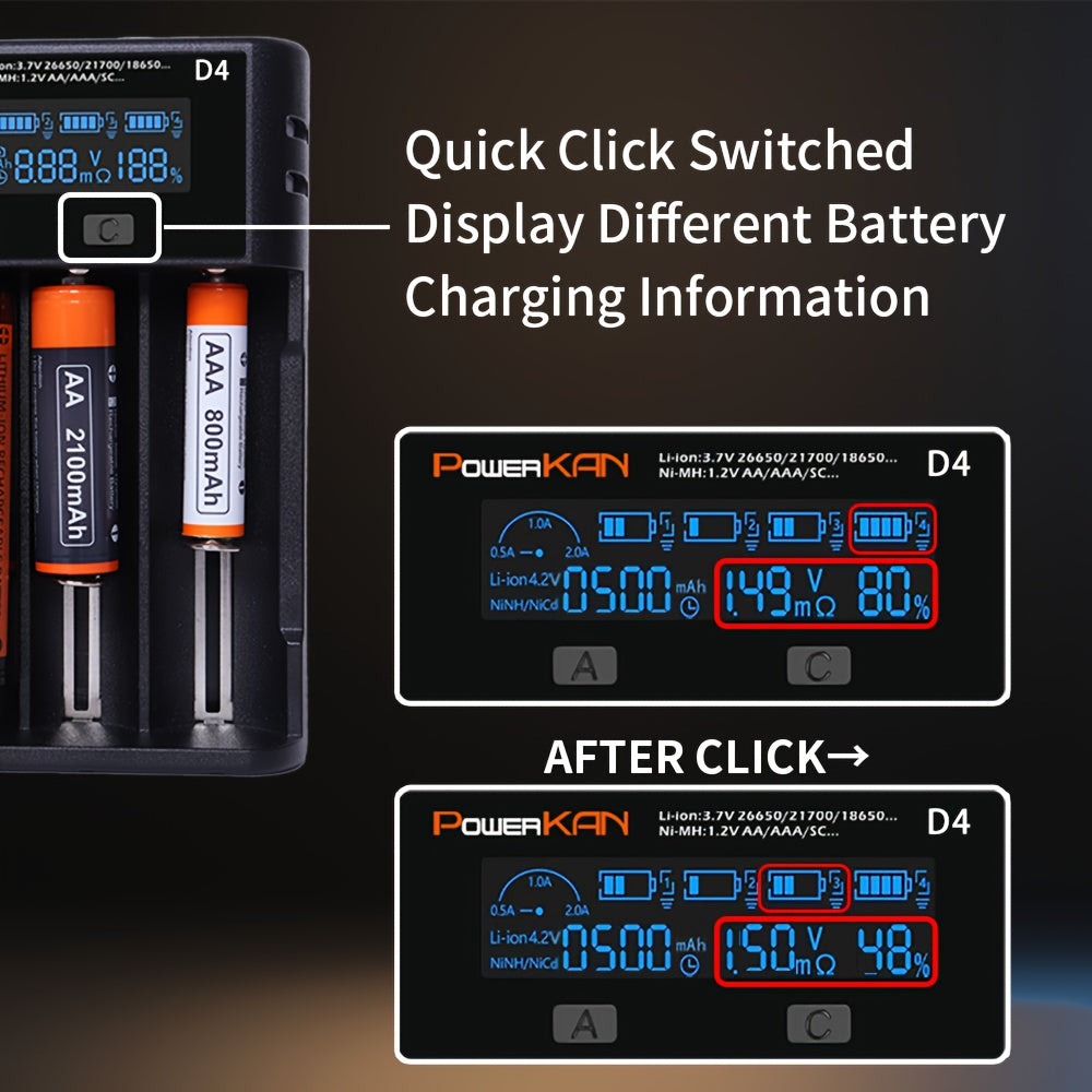 Universal Battery Charger with LCD Display USB Rechargeable for Lithium and Ni-MH Batteries