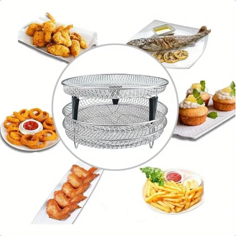 7-Piece Stainless Steel Air Fryer Accessories Set with Stackable Rack and Heightening Pad