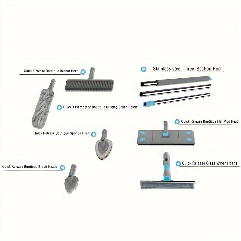 Juego de 7 herramientas de limpieza extensibles con mango de metal ajustable 120-150cm