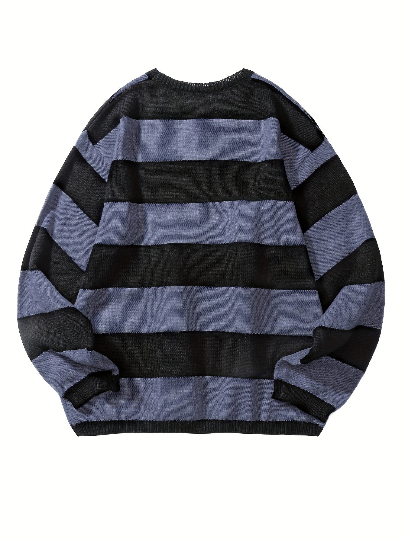 Men's Striped Polyester Knit Pullover Sweater Crew Neck Spring Fall Regular Fit