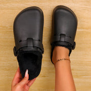 Women's Fluffy Solid Color Clogs with Thick Sole and Plush Lining