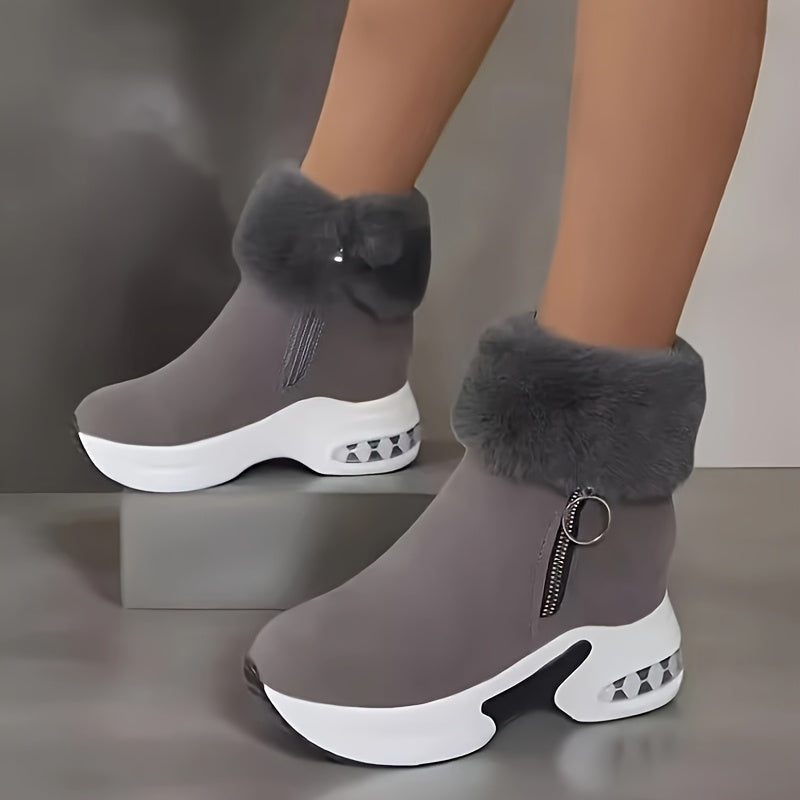 Women's Winter Boots Fleece Lined Snow Boots with Zipper and Thick Sole