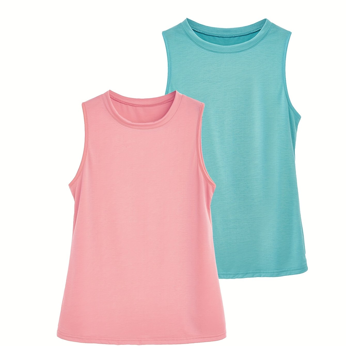 Plus Size Women's Casual Sleeveless Vest Set 2pcs Black Pink