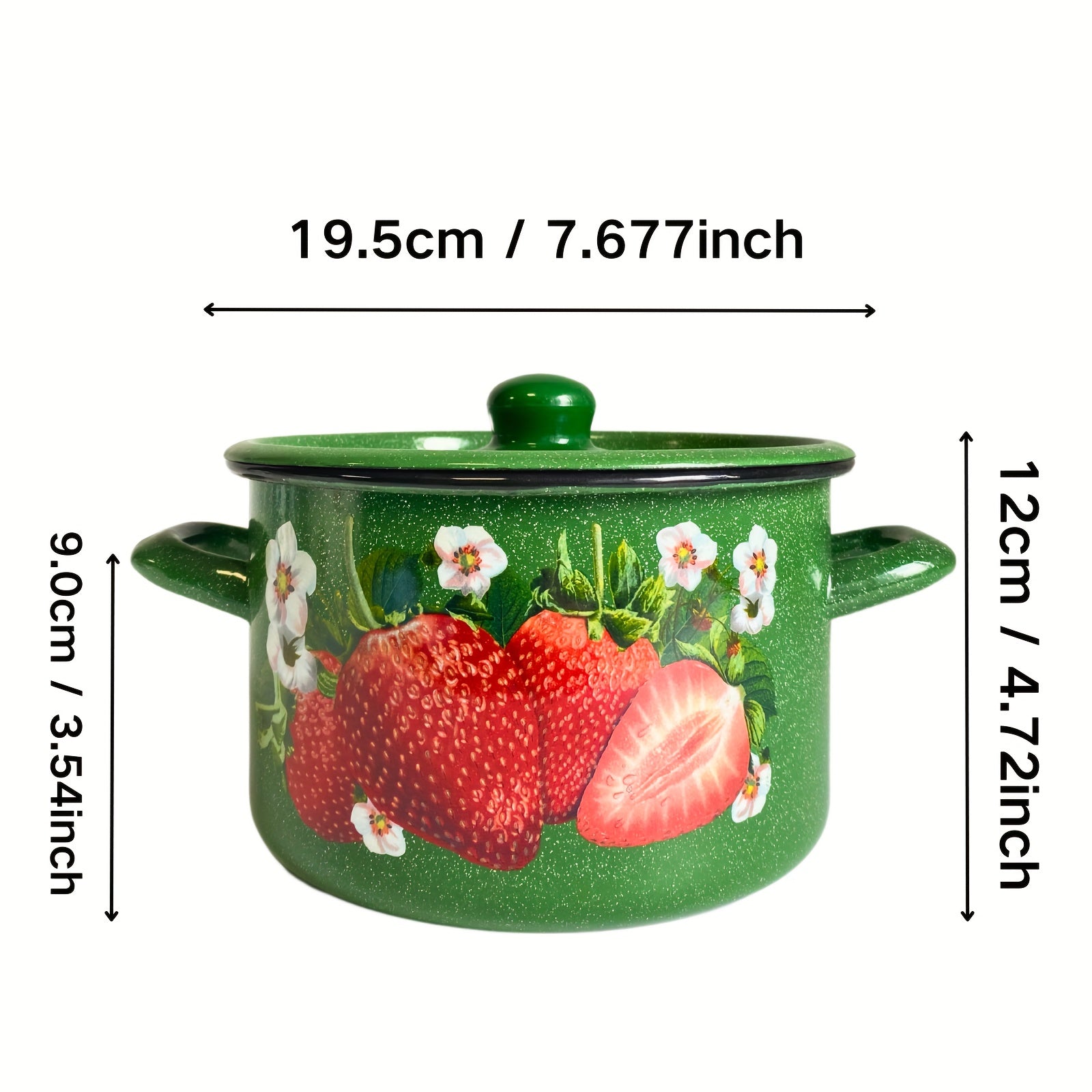 Enamel Cooking Pot 20cm with Strawberry Floral Design, Heat-Retaining Lid