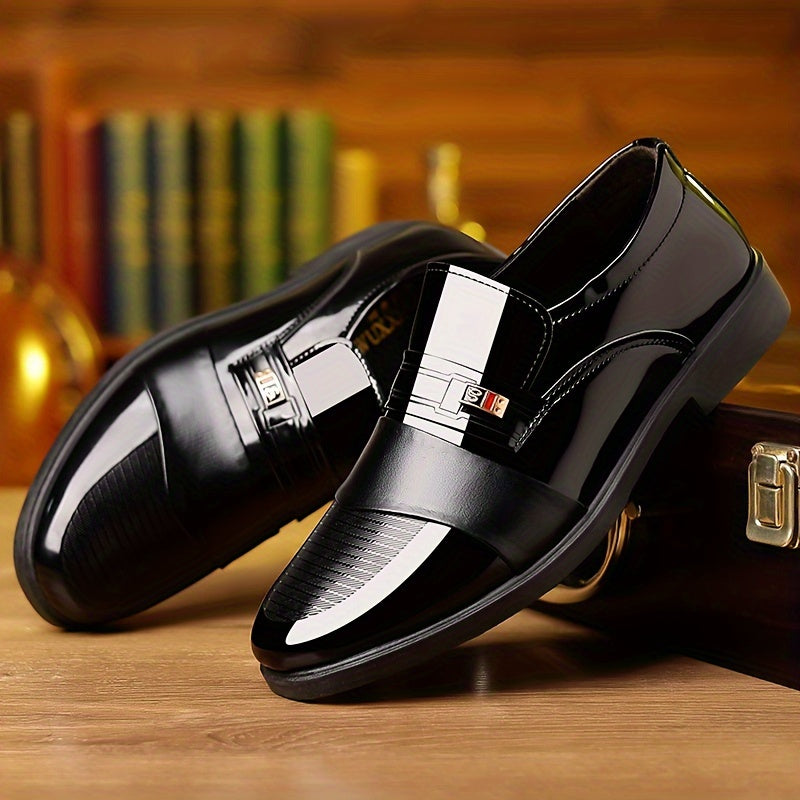 Men's Black Casual Loafers All-Season Slip-On Leather-Style Shoes