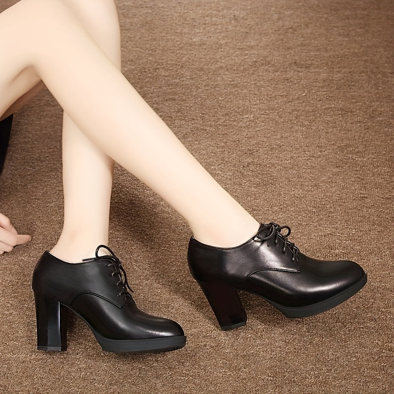 Women's Chunky Heel Round Toe Pumps Black Synthetic Block Heel Dress Shoes