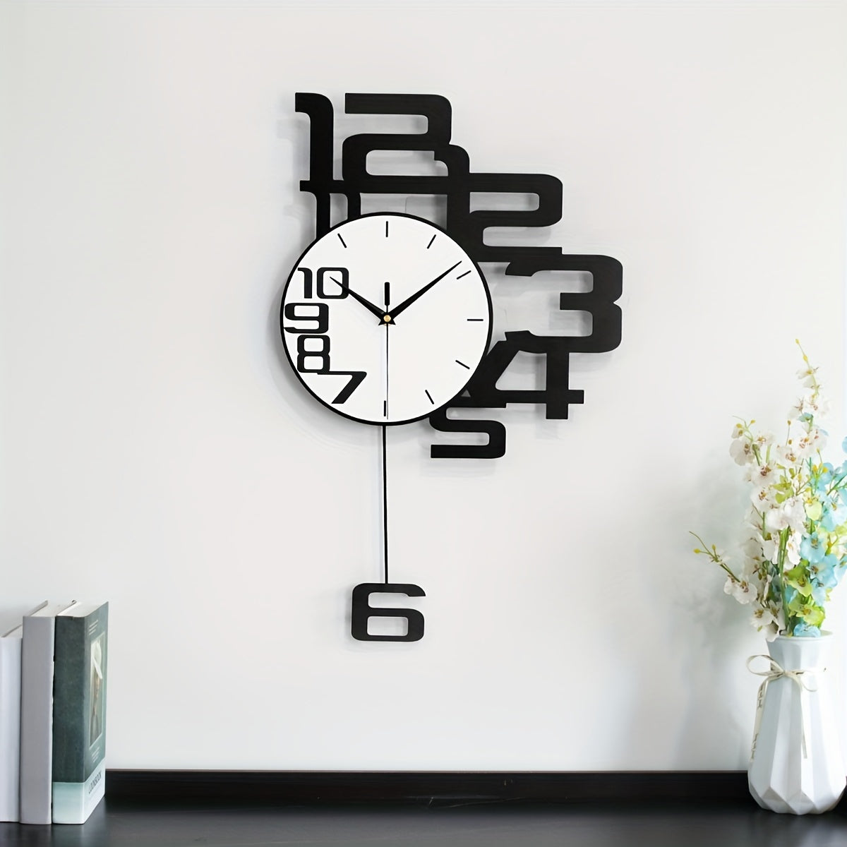 Modern Minimalist Metal Wall Clock with Silent Non-Ticking Mechanism Irregular Shape Digital Display for Living Room Kitchen Bedroom Office