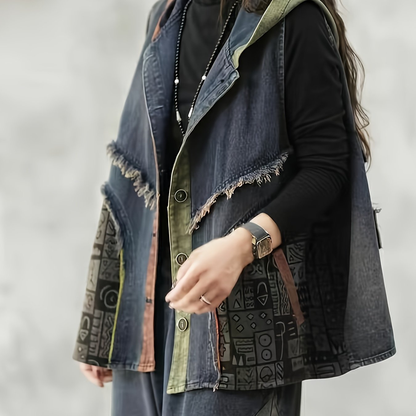 Women's Color Block Hooded Vest Oversized Casual Outerwear