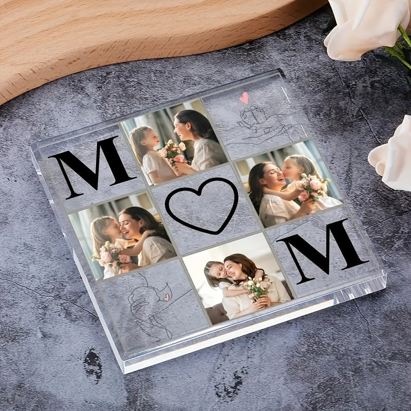 Acrylic Photo Block Frame for Mom Holds 4 Square Photos Mother’s Day Gift