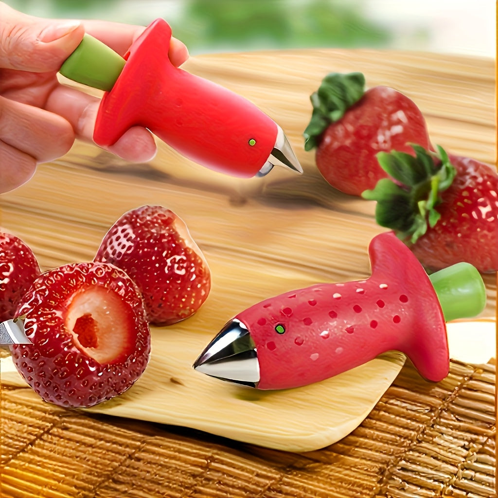 Stainless Steel Strawberry Huller Tool Red Handle Easy Stem Removal