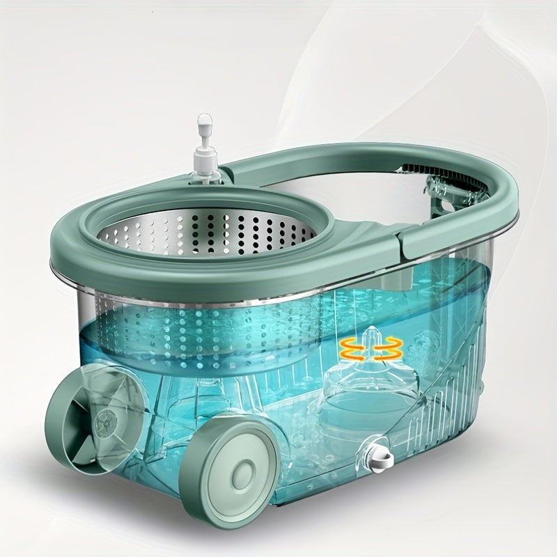 2pcs Teal Spin Mop and Bucket System with Wheels Microfiber High Absorbency