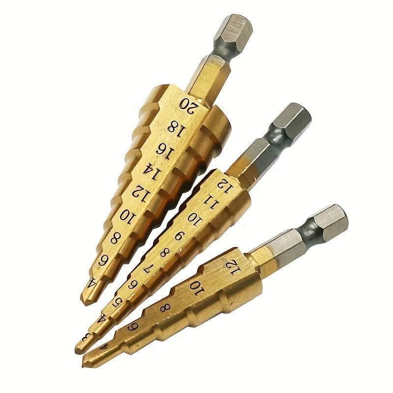 3pcs Titanium Coated High Speed Steel Step Drill Set for Wood Metal