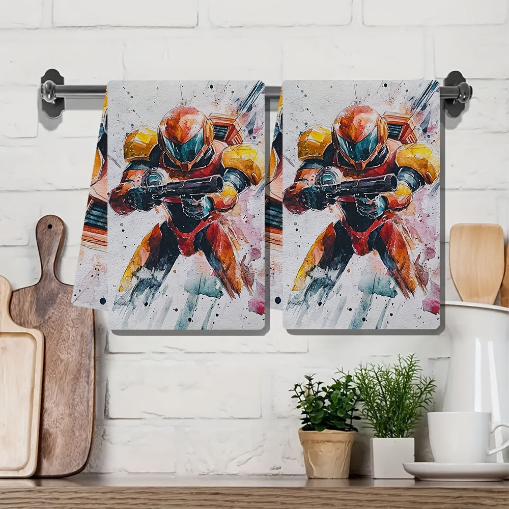 Ushbu to'plam Metroid o'yinidan Samus Aran tasvirlangan ikkita juda yumshoq oshxona sochiqlarini o'z ichiga oladi. Ular juda yaxshi namni so'rib oladi va bayram bezaklari uchun ideal. Sochiqlar mashinada yuvilishi mumkin va o'lchamlari 40.64X60.96 sm.