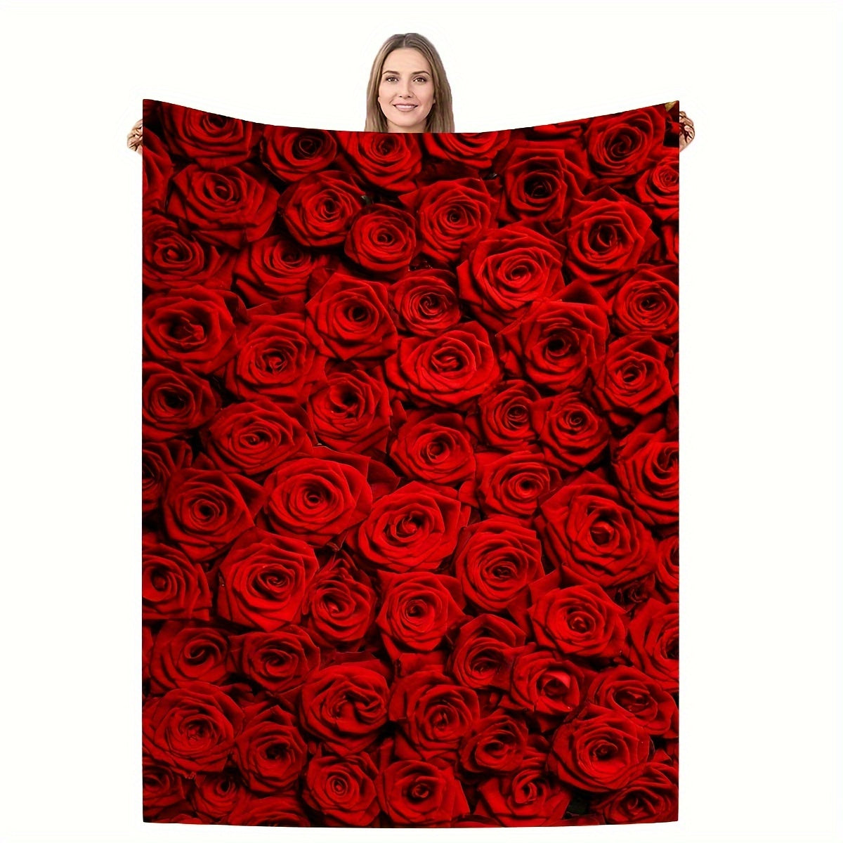 Rose Printed Fleece Blanket Soft Cozy Lightweight for All Seasons