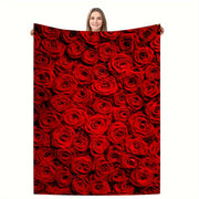 Rose Printed Fleece Blanket Soft Cozy Lightweight for All Seasons