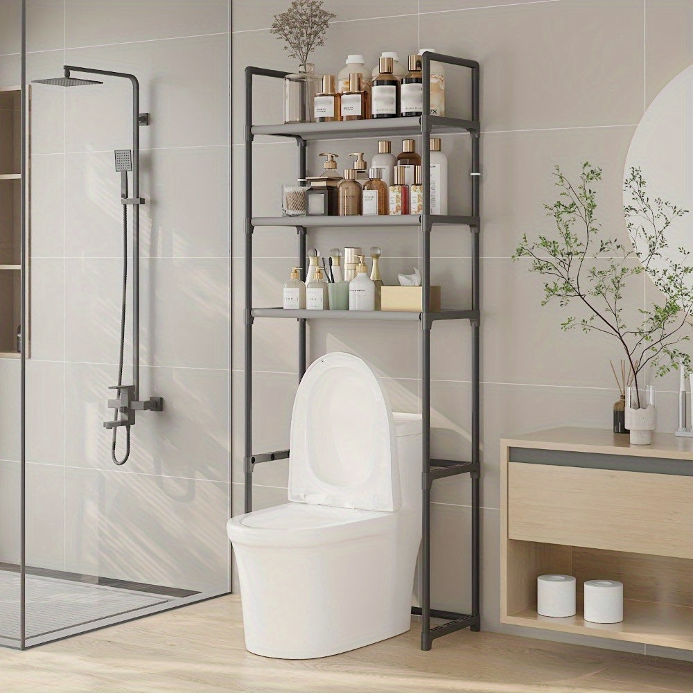 Organizador moderno para baño negro sobre el inodoro con estante de plástico y metal de 2-3 niveles