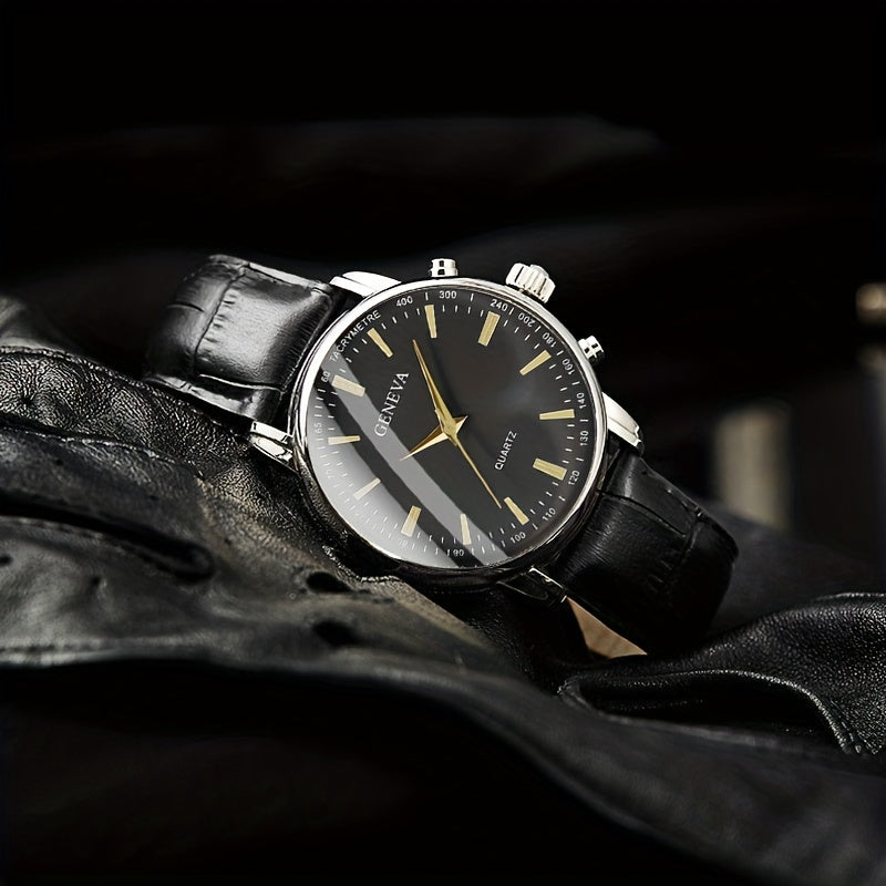 Men's Quartz Watch Alloy Case Faux Leather Strap Round Dial Anti-Seismic Business Wear