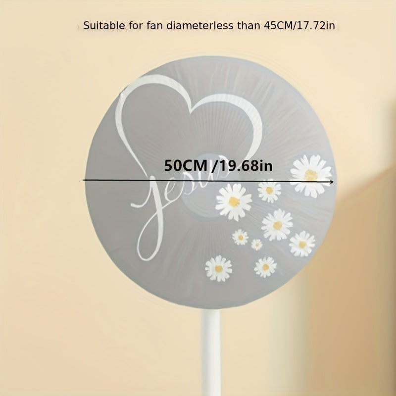 Washable electric fan dust cover light blue heart flower design easy-care material battery-free