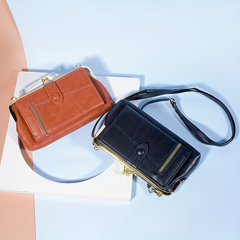 Women's Crossbody Bag 2024 Faux Leather Vintage Shoulder Bag with Multi-Card Wallet Black