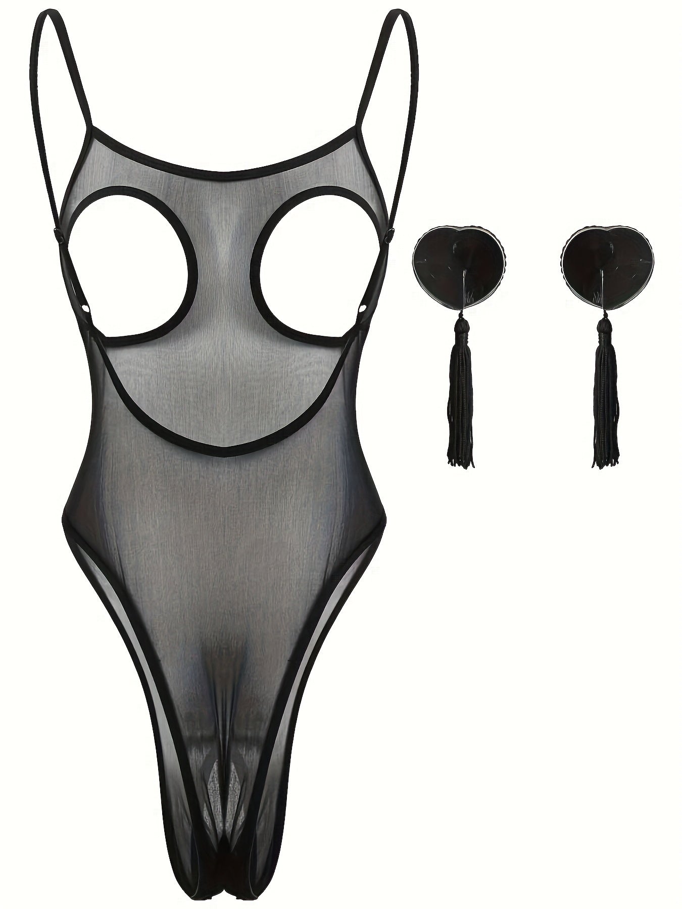 Backless Crotchless Mesh Teddy with Tassel Nipple Covers Sexy Lingerie