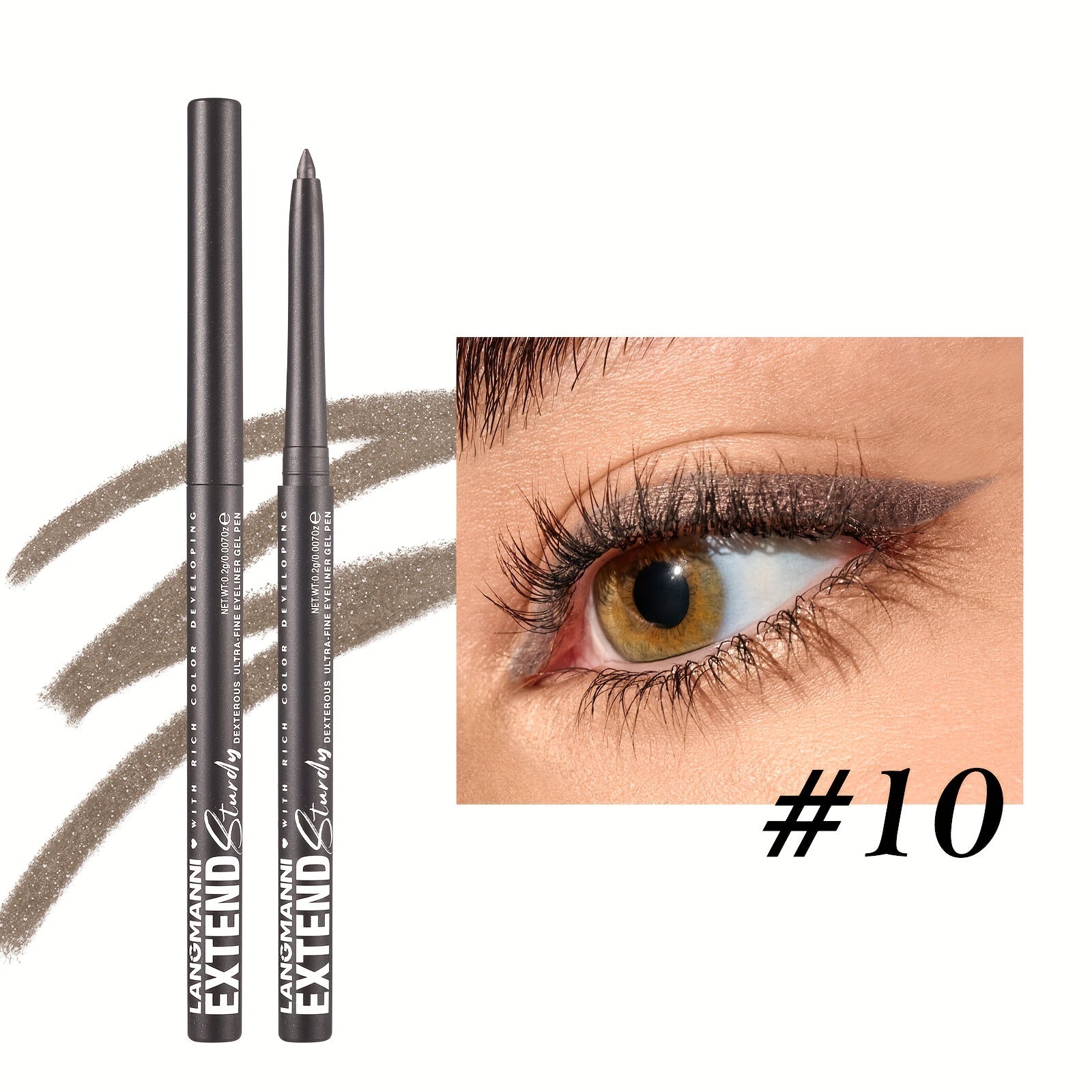 Women Eyeliner Gel Pen 12 Colors Long-Lasting Waterproof Smudge-Proof Brown