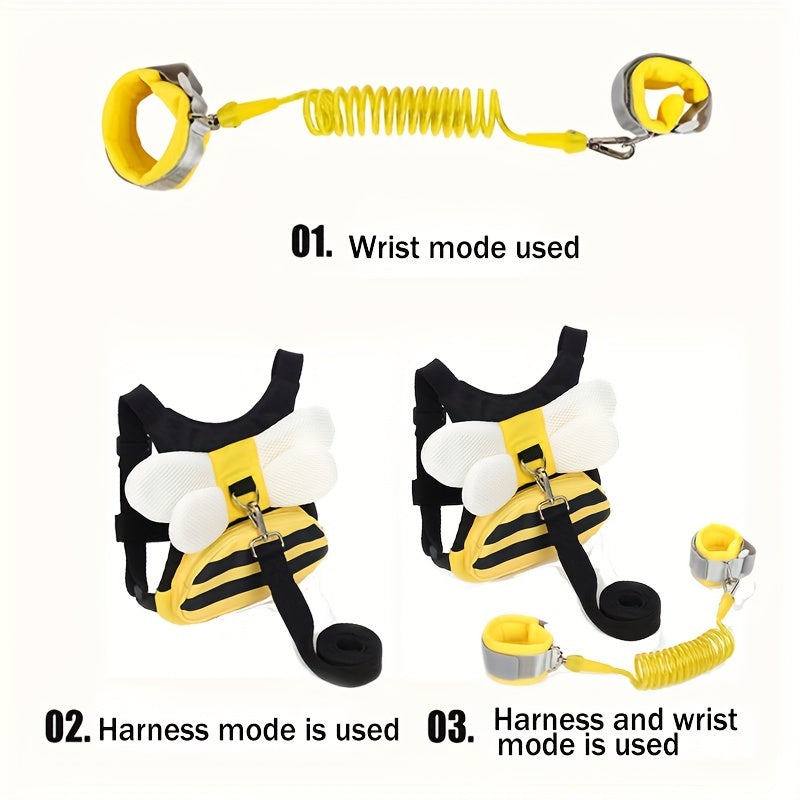 Yellow Bee Pet Safety Harness Backpack with Wrist Link and Leash Storage for Small Dogs and Cats