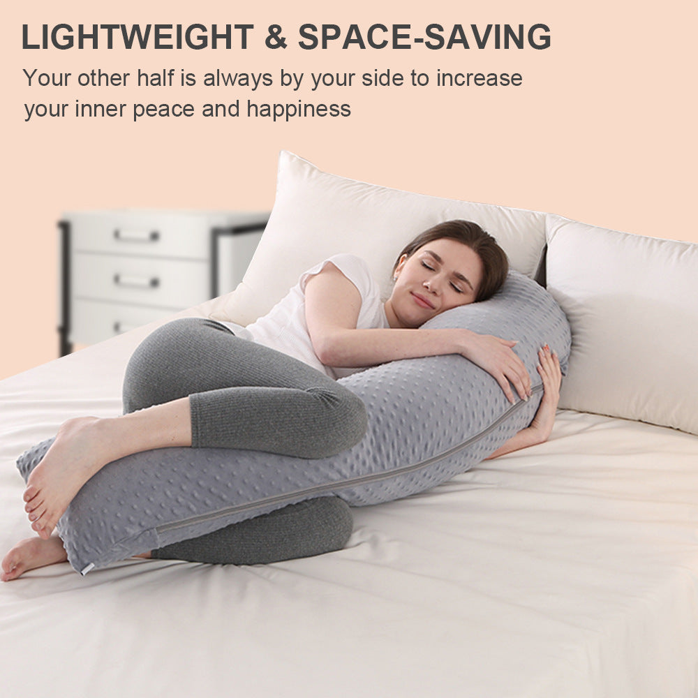 Adjustable Ultra-Soft J-Shaped Maternity Pillow with Removable Cover for Belly and Side Sleeping