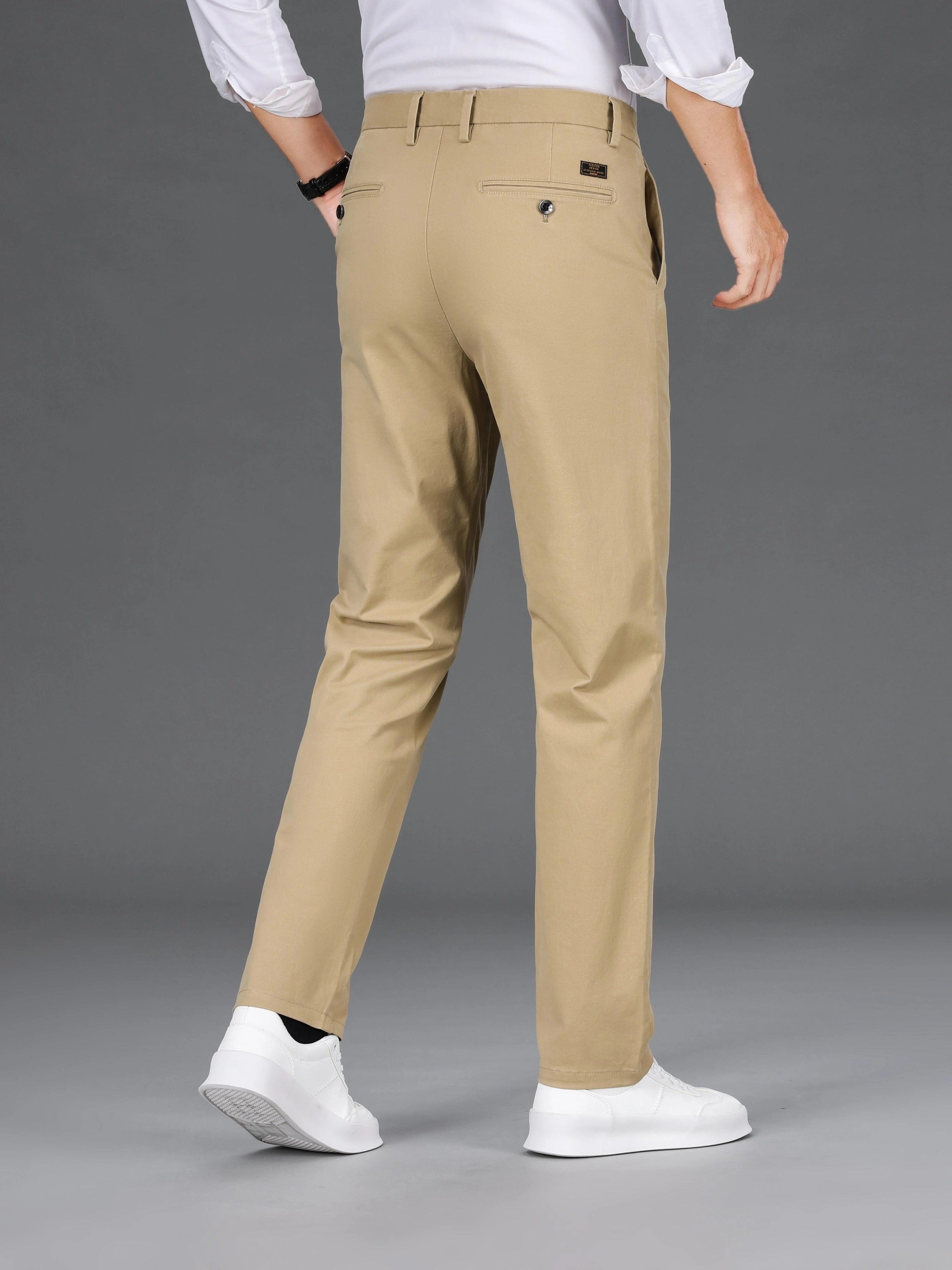 Pantalones de corte ajustado para hombre, mezcla de algodón, color sólido, microelástico, para negocios informales, de temporada completa