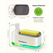 Large Wooden Soap Dispenser and Sponge Holder Set for Kitchen and Bathroom