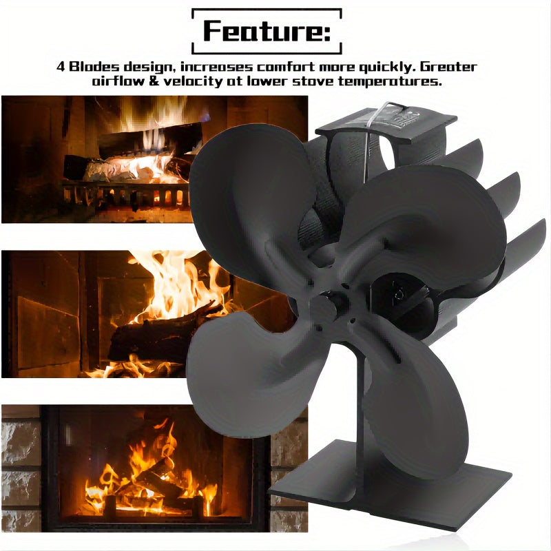 4-Blade Heat Fan for Wood Stove Wall Stove Log Burners Heaters