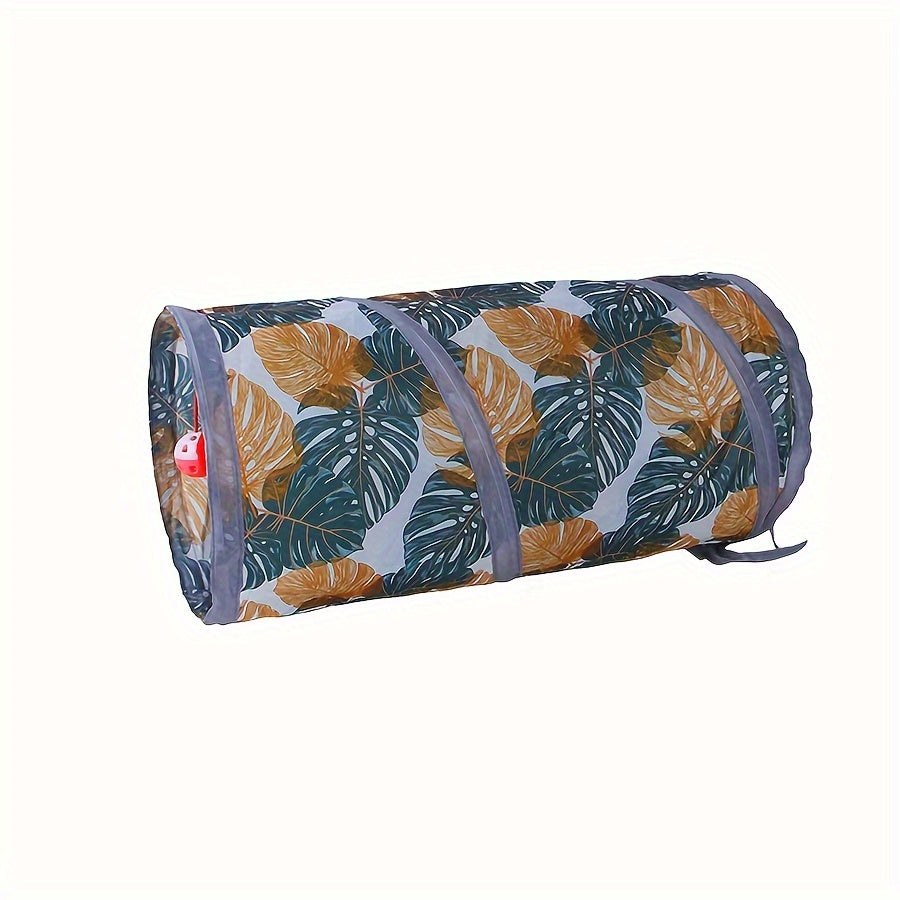 Foldable Polyester Cat Tunnel with Leaf Print, Interactive and Durable Pet Toy