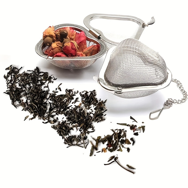 Infusor de té de acero inoxidable en forma de corazón con malla y cadena de extracción